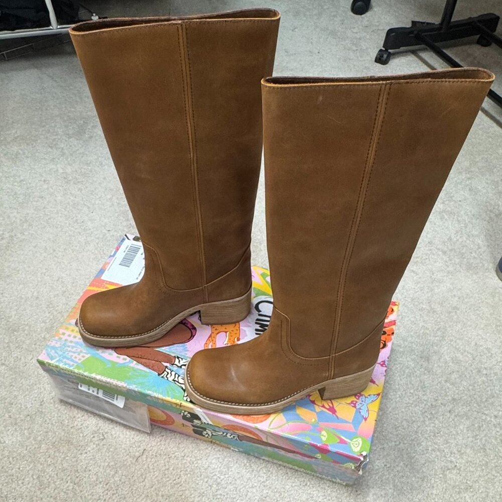 Jeffrey Campbell Reflect-TN Tan Leather Knee High Boots Size 9 Honey NIB